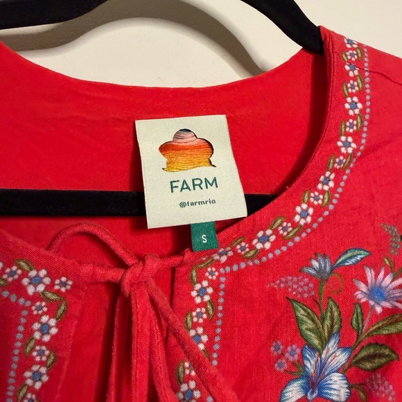 FARM Rio Red Sweet Bloom Bouquet Lenzing Ecovero Euroflax Midi Dress - Picture 7 of 12